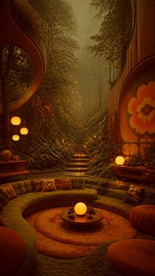 a mysterious forest path with fireflies and drifting mist, atmospheric vertical composition with open space at the top, no text