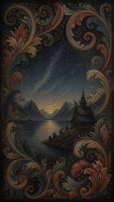 a tranquil mountain lake beneath a starry night sky, no people, no text