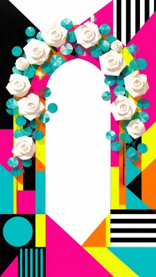 an arch of white roses and eucalyptus in soft morning light, elegant vertical composition with open space, no text