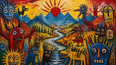 a vast valley with a river winding toward distant mountains at sunrise, no people, no text