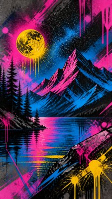 a tranquil mountain lake beneath a starry night sky, no people, no text