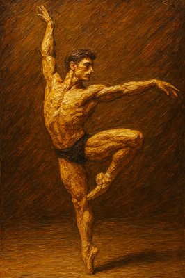 a painting of a man doing a dance pose