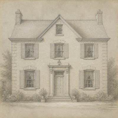 house with front view — Silverpoint Drawing Style