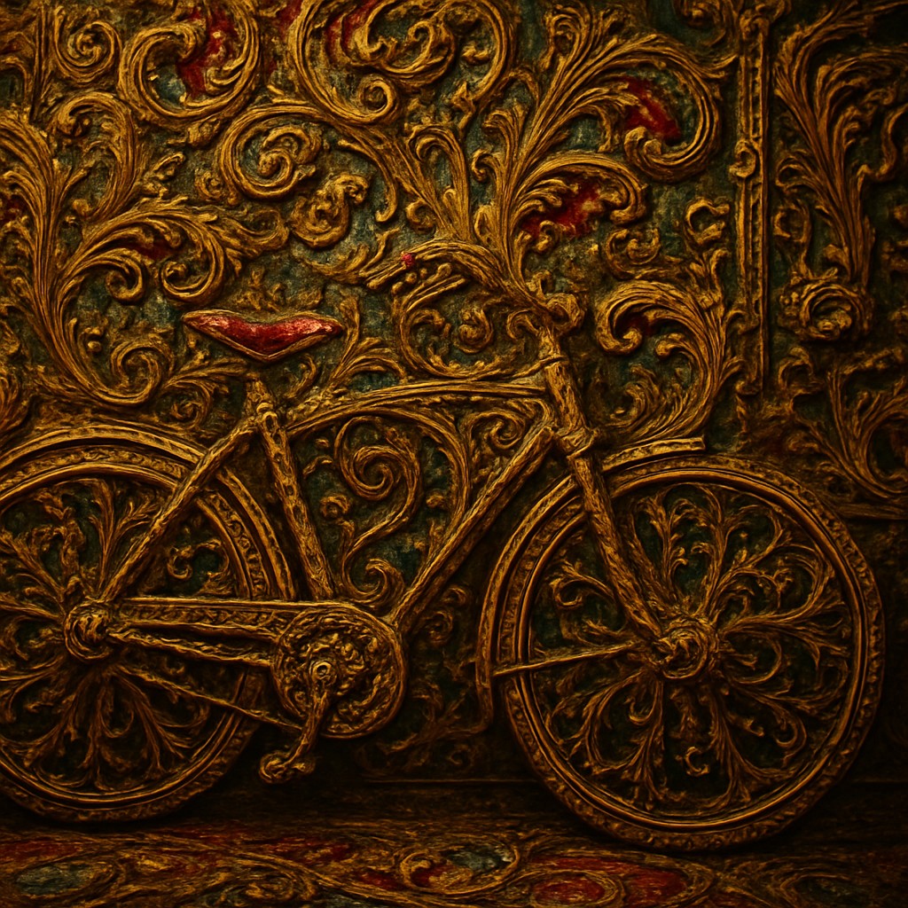 bicyle resting against a wall