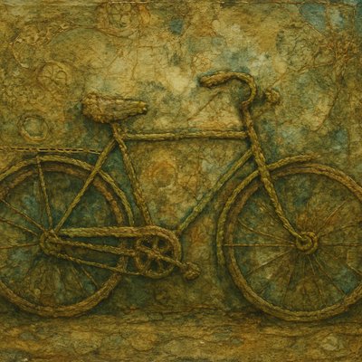 bicyle resting against a wall