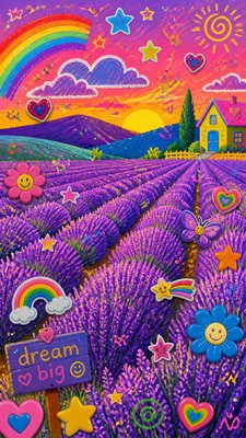 a field of lavender stretching to distant hills at dusk, no people