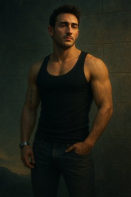 a man in a tank top posing for a picture