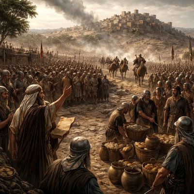 Judges 20:8-12 (KJV)
8 And all the people arose as one man, saying, We will not any of us go to his tent, neither will we any of us turn into his house.
9 But now this shall be the thing which we will do to Gibeah; we will go up by lot against it;
10 And we will take ten men of an hundred throughout all the tribes of Israel, and an hundred of a thousand, and a thousand out of ten thousand, to fetch victual for the people, that they may do, when they come to Gibeah of Benjamin, according to all the folly that they have wrought in Israel.
11 So all the men of Israel were gathered against the city, knit together as one man.
12 And the tribes of Israel sent men through all the tribe of Benjamin, saying, What wickedness is this that is done among you?
