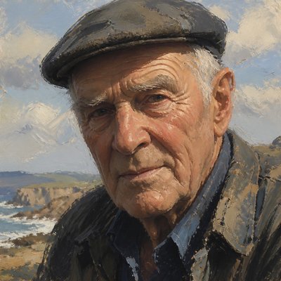 close-up portrait of an elderly person with expressive weathered features
