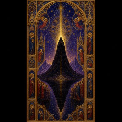 a painting of a mountain with a star above it