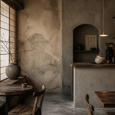 cozy cafe interior with warm lighting