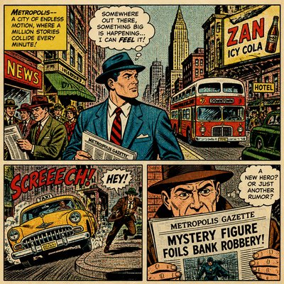 urban street with city activity — Retro Comic Art
