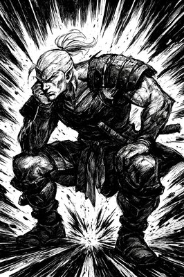 a drawing of a man with white hair
