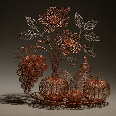 still life arrangement of fruits and flowers