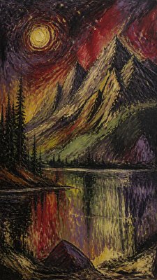 a tranquil mountain lake beneath a starry night sky, no people, no text