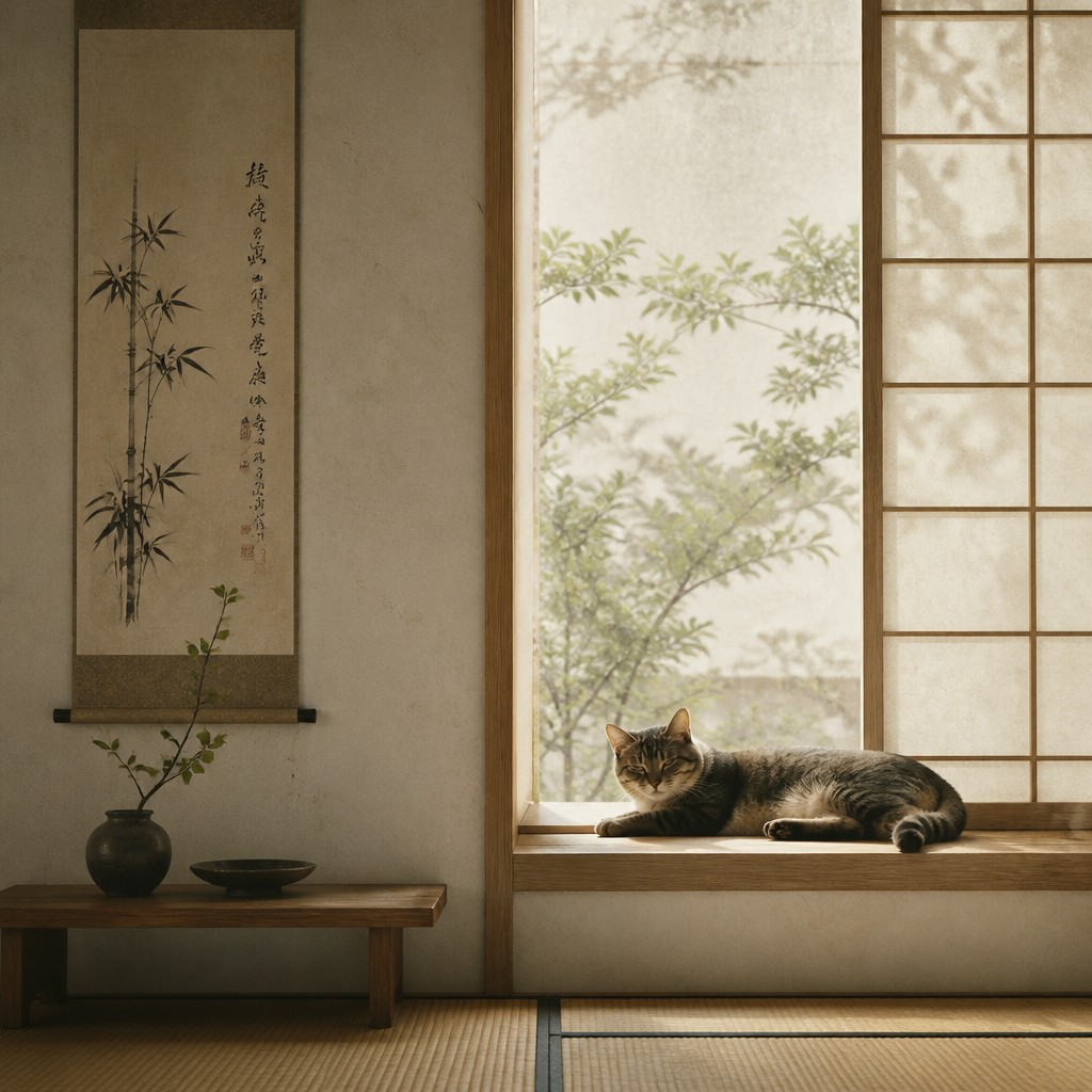 a cat lounging in a sunlit window