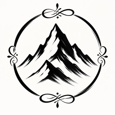 an emblem of a mountain peak inside a circle, simple bold shapes on a plain background, no text or lettering