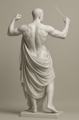 a statue of a man holding a sword