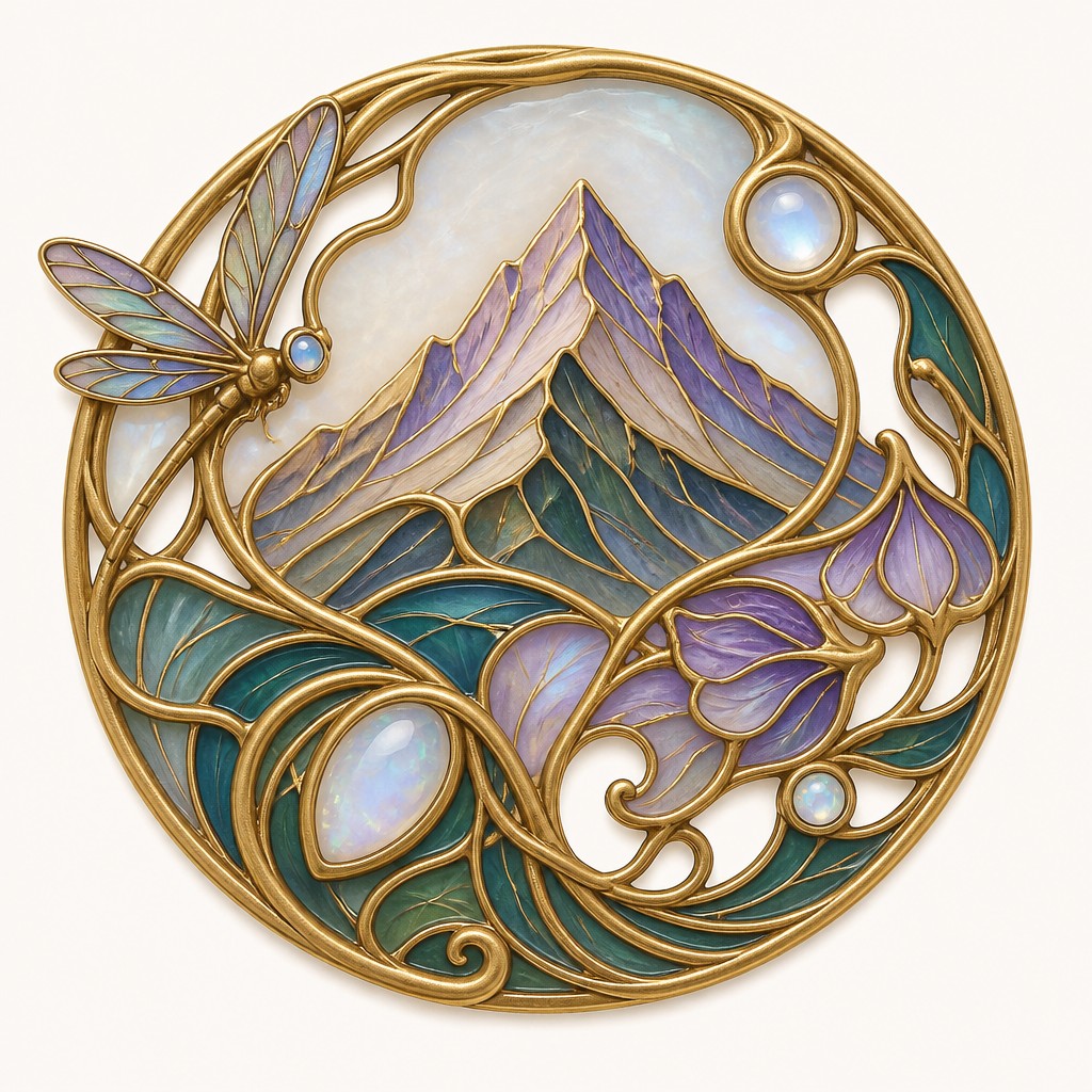 an emblem of a mountain peak inside a circle, simple bold shapes on a plain background, no text or lettering