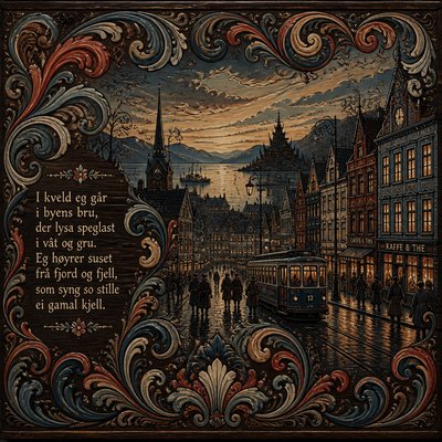 urban street with city activity — Norwegian Art Style