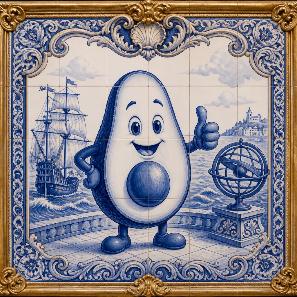 a happy avocado character giving a thumbs up, bold readable design on a plain background, no text