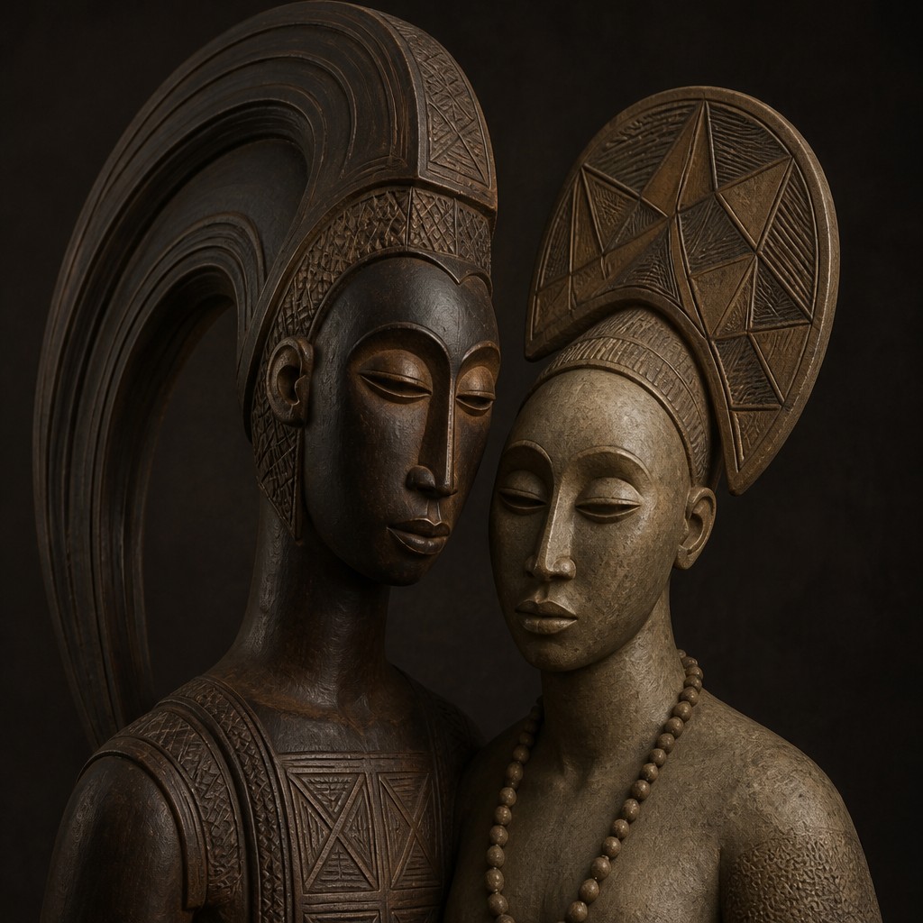 portrait of two people together — Guinean Art Style