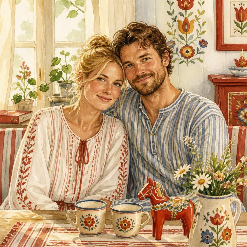 portrait of two people together — Swedish Art Style