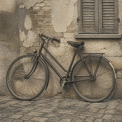 bicyle resting against a wall — Implied Texture Art Style