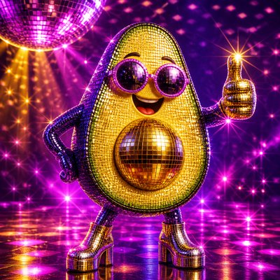 a happy avocado character giving a thumbs up, bold readable design on a plain background, no text