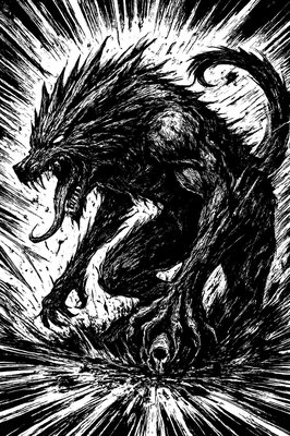 a black and white drawing of a dragon