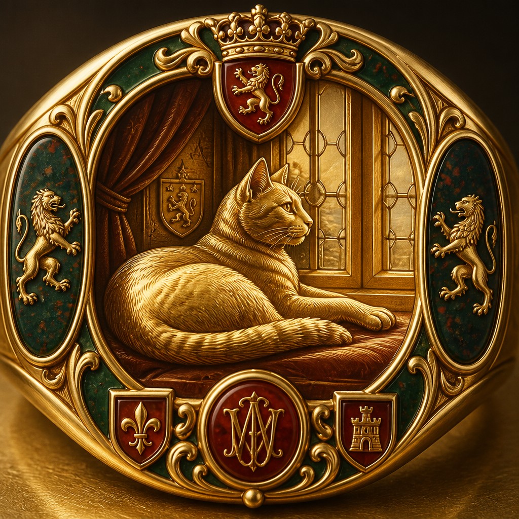 a cat lounging in a sunlit window — Signet & Heraldic Jewelry Design