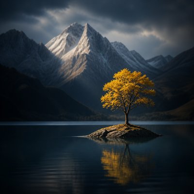 serene landscape with mountains and water