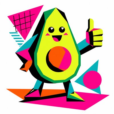a happy avocado character giving a thumbs up, bold readable design on a plain background, no text