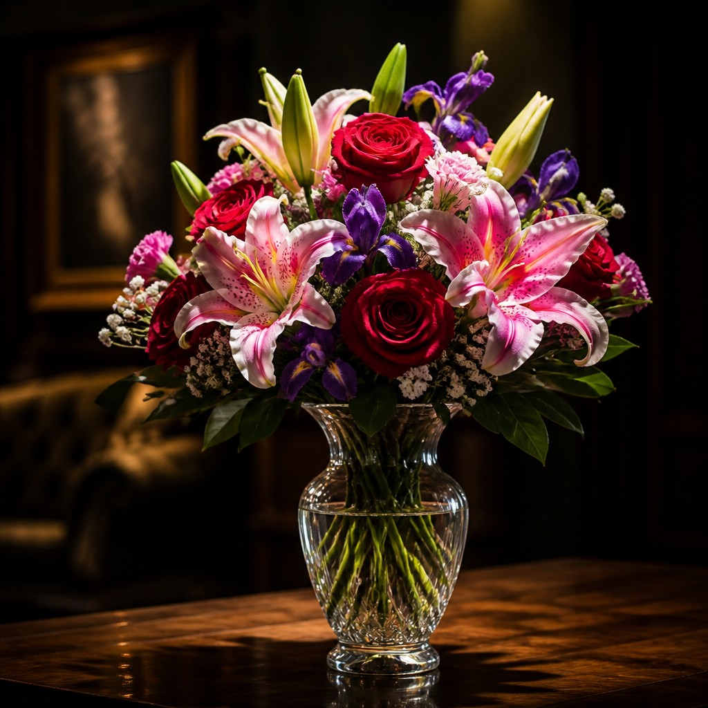 bouquet of flowers in a glass vase — Dramatic Emphasis Art Style
