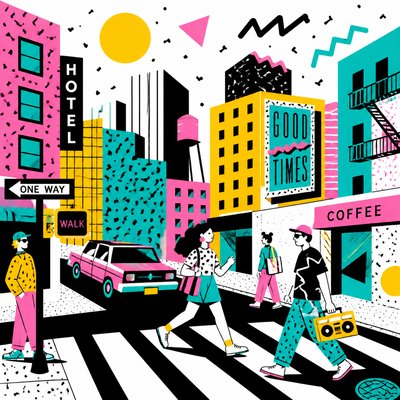 urban street with city activity — Memphis Design