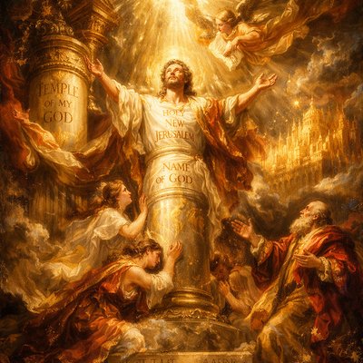 “Him that overcometh will I make a pillar in the temple of my God, and he shall go no more out: and I will write upon him the name of my God, and the name of the city of my God, which is new Jerusalem, which cometh down out of heaven from my God: and I will write upon him my new name. He that hath an ear, let him hear what the Spirit saith unto the churches.” (Revelation 3:12-13, KJV)
