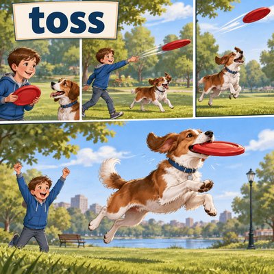 Create an image for the spelling word "toss". please include the word.