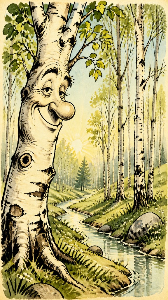 a serene birch forest in soft morning light, no people, no text
