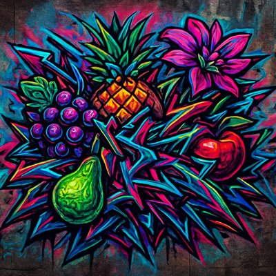 still life arrangement of fruits and flowers