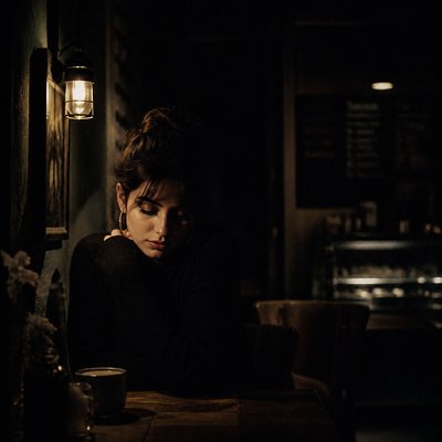 cozy cafe interior with warm lighting