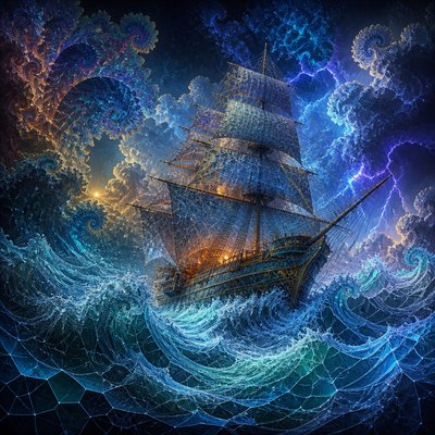 sailing ship on a stormy sea
