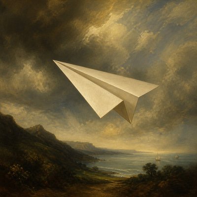 a paper plane, clean minimal composition on a plain background, no text
