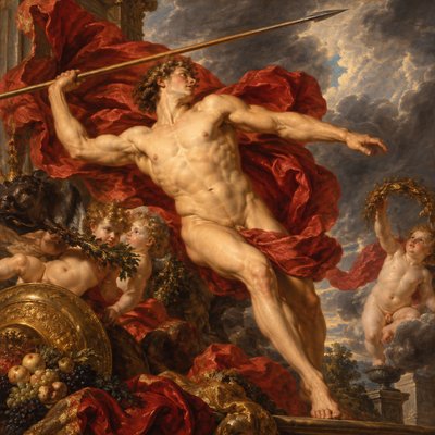 greco-roman ignudi athlete throwing a javelin exercise
