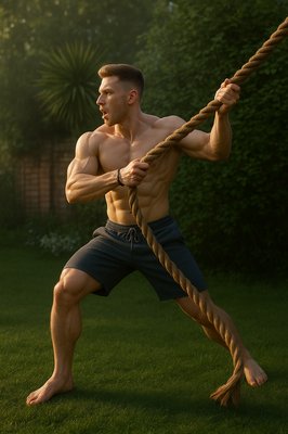a man holding a rope with both hands