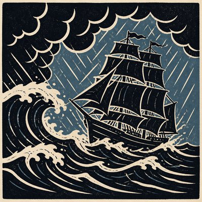 sailing ship on a stormy sea