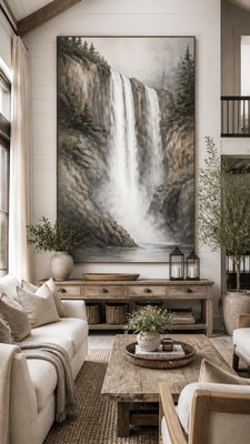 towering waterfall cascading down a cliff