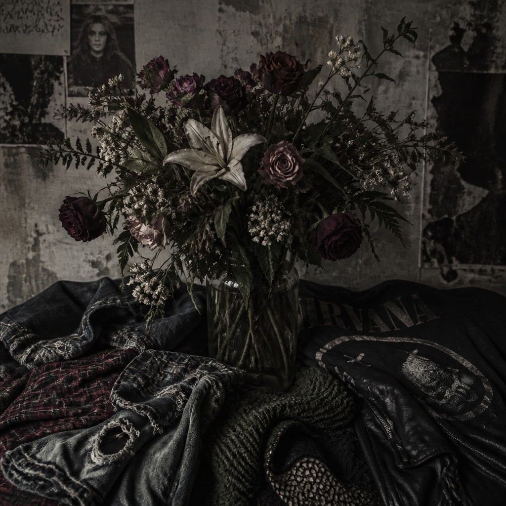 bouquet of flowers in a glass vase — Grunge Fashion Style