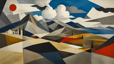 sweeping panoramic landscape with a dramatic sky