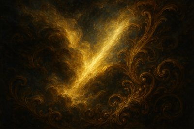 a painting of a golden swirl on a black background