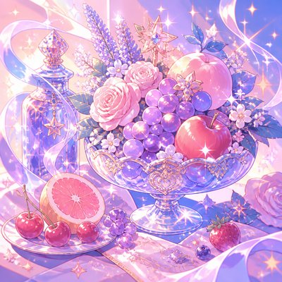still life arrangement of fruits and flowers